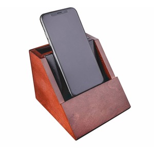 Dacasso Walnut & Leather Desktop Cell Phone Holder