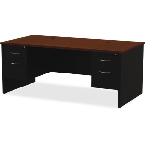 Lorell Walnut Laminate Commercial Steel Desk Series Pedestal Desk - 2-Drawer