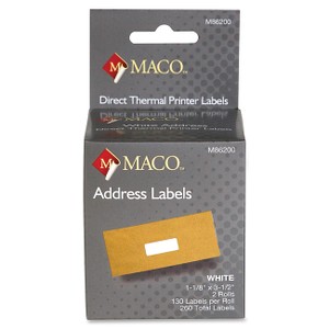 MACO 1 1/8" x 3 1/2" Direct Thermal White Address Labels (130 Labels/Roll) (2 Rolls/Box) (Interchangeable with Dymo# 30251, Seiko# SLP-2RL)