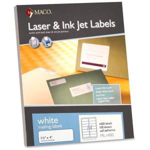 MACO 1 1/3" x 4" Laser/Inkjet White Address Labels (14 Labels/Sheet) (100 Sheets/Box) (Interchangeable with Avery# 5162)