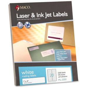 MACO 1" x 4" Laser/Inkjet White Address Labels (20 Labels/Sheet) (100 Sheets/Box) (Interchangeable with Avery# 5161)