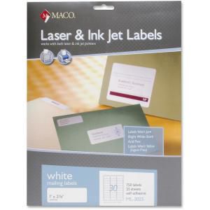 MACO 1" x 2 5/8" Laser/Inkjet White Address Labels (30 Labels/Sheet) (25 Sheets/Box) (Interchangeable with Avery# 5260)