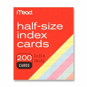 Mead Half Size Color Index Cards