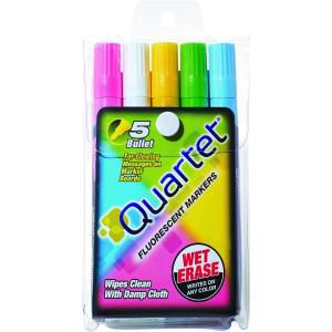 Quartet® Glo-Write® Fluorescent Markers, Wet-Erase, Assorted Colors, 5 Pack