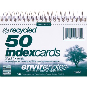 Roaring Spring Environotes Ruled Lined Perforated Spiralbound Recycled Index Cards