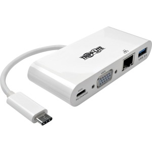 Tripp Lite USB-C Multiport Adapter, VGA, USB-A Port, Gbe and PD Charging, White