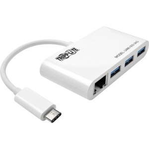 Tripp Lite by Eaton 3-Port USB 3.x (5Gbps) Hub with LAN Port USB-C to 3x USB-A Ports and Gigabit Ethernet White