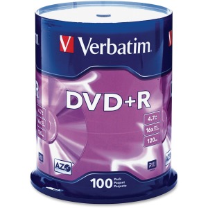 Verbatim 95098 DVD Recordable Media - DVD+R - 16x - 4.70 GB - 100 Pack Spindle - Silver