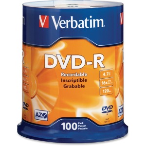 Verbatim 95102 DVD Recordable Media - DVD-R - 16x - 4.70 GB - 100 Pack Spindle - Silver