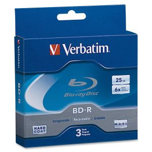 Verbatim BD-R 25GB 6X with Branded Surface - 3pk Jewel Case Box - TAA Compliant