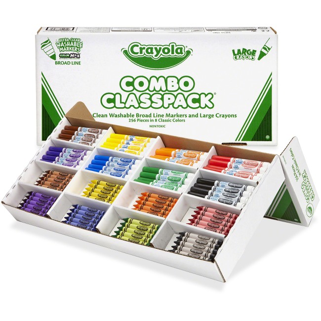 Crayola 8-Color Combo Large Crayon/Washable Marker Classpack - Zerbee