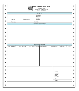 Continuous Automotive Service Invoice 3-part