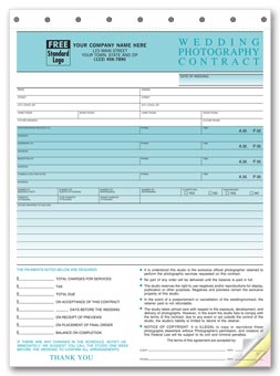 Wedding Photography Contract - 8 1/2 x 11 - Sets 3-part