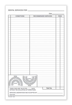 Dental Patient Treatment Form, 5.5  x 8.5