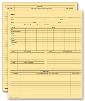 Vet Animal History Exam Record, 2 Sided, Letter Size