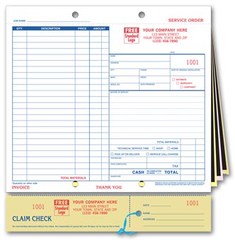 Service Orders, Carbon, Claim Check, Large Format 2-part