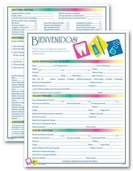 Spanish Two-Sided Registration & History Form, Dental Icon