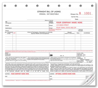 Bills of Lading, Carbonless, Small Format 3-part