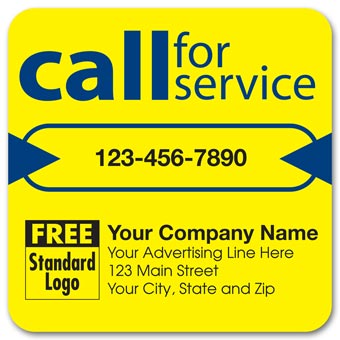 Call for Service Label on Yellow High Gloss 3x3