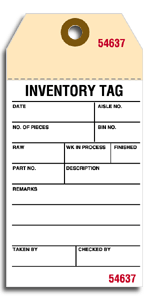 Inventory Tags w/ Adhesive Strips, Manila, Small 2-part