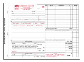 Small Engine Motorcycle Repair Orders - with Carbons 3-part