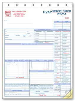 Service Orders, HVAC, w/Checklist, Large Format 3-part