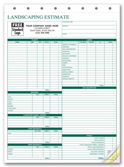 Landscape Bid - Landscaping Estimate Form 3-part