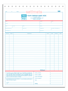 Auto Repair Estimates - Large Carbonless 2-part