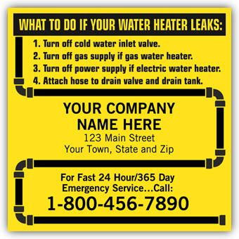 Water Heater Service Labels, with Pipe Border, Vinyl