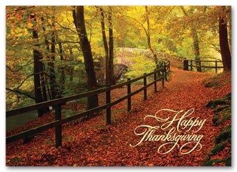 Leaf-Strewn Lane Thanksgiving Cards