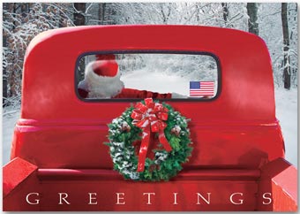 4-Wheeled Sleigh Patriotic Christmas Cards