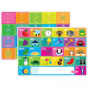 Smart Poly Learning Mats, 12" x 17", Double-Sided, ABC & Numbers 1-20, Pack of 10