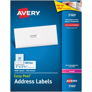 AVERY EASY PEEL WHITE ADDRESS LABELS 1X2 5/8 3000CT