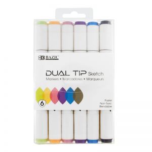 Bazic 6 Pastel Colr Dual Tip Marker 