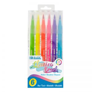 Bazic 6 Fluor Colors Brush Markers 