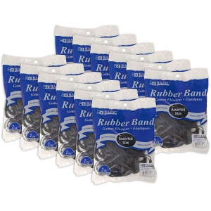 (12 PK) ASSORTED SIZE BLACK RUBBER BANDS