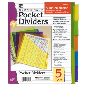 5-Tab Pocket Dividers, Assorted Colors, 5 Per Pack