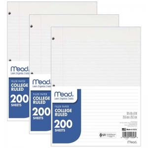 (3 PK) PAPER FILLER COLLEGE RULED 200 SHEETS/PACK 10-1/2 X 8