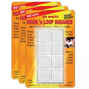 (3 PK) HOOK N LOOP 7/8IN SQUARES 60 PER PACK