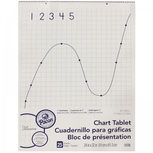 Grid Ruled Chart Tablet, Spiral Bound, 1" Grid, 24" x 32", 25 Sheets