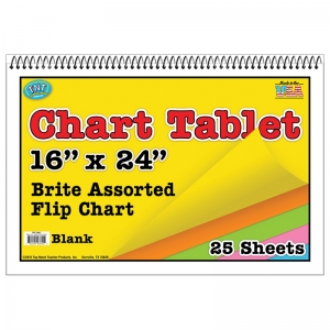 Brite Chart Tablet, 16 x 24, Blank, Assorted Colors, 25/shts