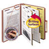 Pressboard Classification Folders with SafeSHIELD Coated Fasteners, 2/5 Cut, 2 Dividers, Letter Size, Red, 10/Box