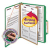 Four-Section Pressboard Top Tab Classification Folders with SafeSHIELD Fasteners, 1 Divider, Letter Size, Green, 10/Box