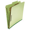 Four-Section Pressboard Classification Folders, 1 Divider, Letter Size, Green, 10/Box