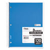 Spiral Notebook, 3-Subject, Medium/College Rule, Randomly Assorted Cover Color, (120) 11 x 8 Sheets