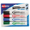MARKS A LOT Desk-Style Dry Erase Marker, Broad Chisel Tip, Assorted Colors, 4/Set (24409)