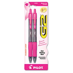 G2 Premium Breast Cancer Awareness Gel Pen, Retractable, Fine 0.7 mm, Black Ink, Translucent Pink Barrel, 2/Pack