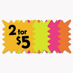 Die Cut Paper Signs, 5 1/4 x 5 1/4, Square, Assorted Colors, Pack of 48 Each