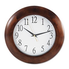 Round Wood Wall Clock, 12.75" Overall Diameter, Cherry Case, 1 AA (sold separately)