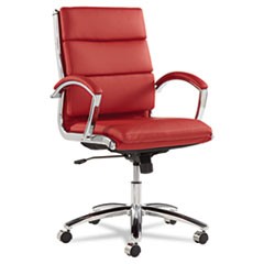 Alera Neratoli Mid-Back Slim Profile Chair, Leather Seat/Back, Supports Up to 275 lb, Red Seat/Back, Chrome Base